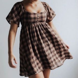 By Together brown plaid prairie mini dress (babydoll)